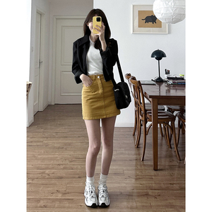 姜黄色牛仔短裙女高腰显瘦夏季薄款2023年新款包臀裙