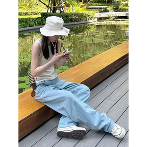 韩式穿搭直筒牛仔裤女高腰显瘦2023年新款蓝色软裤子夏季薄款
