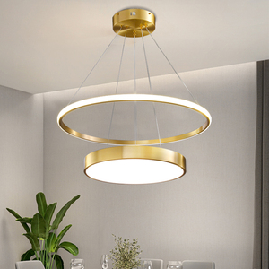 全铜轻奢饭厅吊灯全铜LED圆形现代简约餐厅灯金色创意主卧室灯具