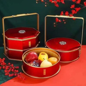 结婚红色手提饺子盒装水饺双层铁盒三层食盒包装盒新郎新娘嫁妆盒