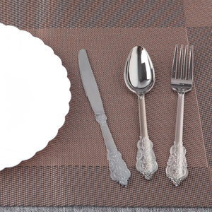 电镀银色一次性塑料刀叉勺 西餐刀叉加厚花纹派对聚会婚礼餐具