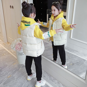 女大童冬装套装2022新款儿童韩版马甲小女孩加厚卫衣休闲三件套潮
