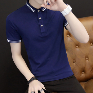 韩版有带领子纯棉短衫男士短袖T恤丅裇小微领净版POLO衫翻领体桖