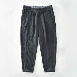 夏季薄款亚麻裤男裤九分裤西裤日系复古宽松麻布料休闲裤棉麻裤子