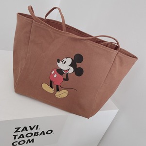ZAVI原创 巧克力棕色卡通老鼠帆布大包 复古购物旅行妈咪袋单肩包