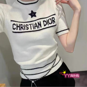 dior/迪奥 22早春新款幸运五角星字母logo圆领羊毛针织衫短袖女款