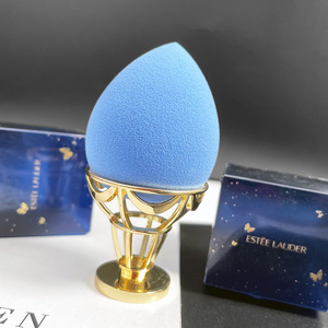 雅诗兰黛蓝色美妆蛋细腻亲水海绵水滴脸部彩妆画妆工具金色收纳托