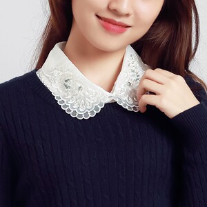 新款女式白色假领百搭假领子立领冬季蕾丝网纱花边领纯棉雪纺领女