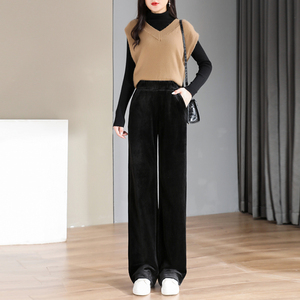 平绒阔腿裤女直筒
