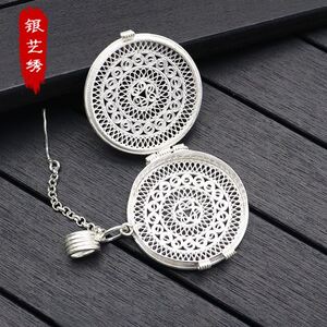 纯银平安鼓可打开太阳鼓吊坠嘎乌盒手工拉丝民族风毛衣链银饰品