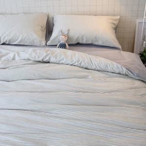 北欧风床上用品条纹简约日式全棉床单被套双人18m15米四件套