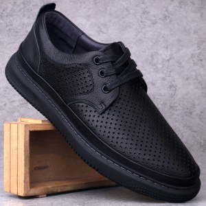 夏季男凉鞋商务休闲皮鞋男士真皮镂空洞洞鞋系带透气套脚软底驾车