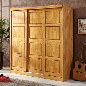 简约现代香柏木推拉衣柜全实木移门落地衣橱可带储物顶柜入户安装