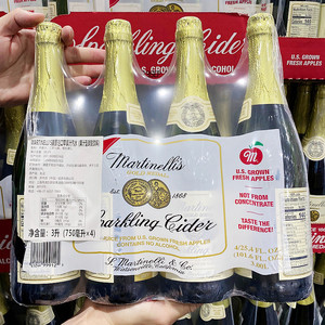 苏州开市客Costco代购美国玛蒂天尼汽泡香槟苹果汁汽水750ml*4瓶