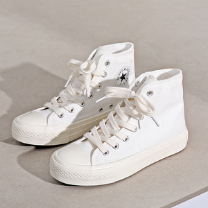 回力高帮帆布鞋女2022年夏季新款小白鞋薄款学生百搭板鞋纯白色布