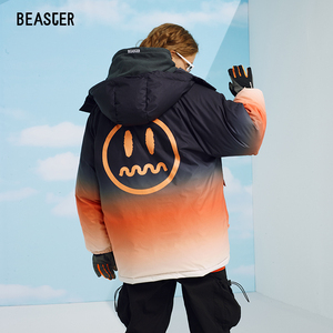 beaster羽绒服男小恶魔鬼脸渐变白鸭绒秋冬2019保暖加厚情侣外套