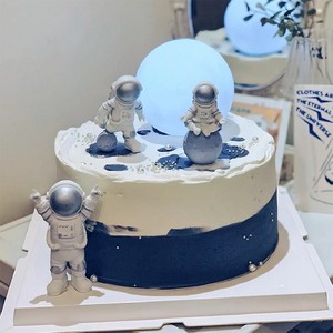 宇航员生日蛋糕装饰品网红发光月球灯太空人摆件酷炫星球月亮插件