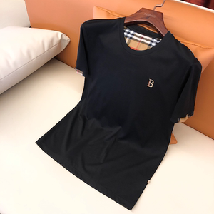 巴宝莉休闲短袖t恤男2022欧洲站男装双丝光半袖b家刺绣韩版体恤潮