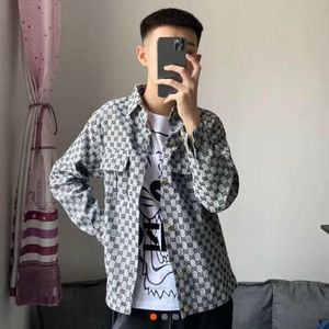 富贵鸟同款社会精神小伙外套男网红双g提花牛仔夹克男炸街