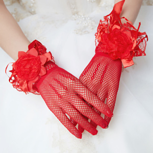 2019新款新娘手套短款结婚礼服手袖红色韩式全指婚纱手套白色夏季