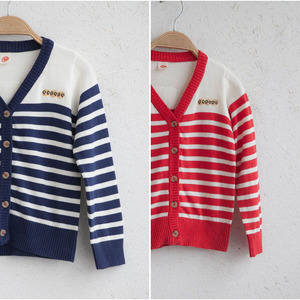 贝多利童装0 韩国两色条纹经典款c土豆男女童毛衣开衫