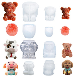 小熊冰块立体硅胶冰熊模具3D小熊冰格玫瑰花冰模动物滴胶模具
