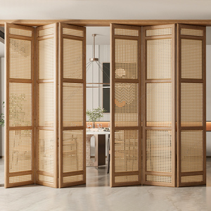 藤编门日式推拉门木折叠门隐形门厨房卧室隔断茶楼新中式门定制实