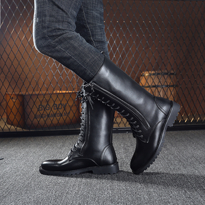 春季男士尖头系带高筒皮靴马丁靴长筒靴子骑马靴蒙古靴战狼靴包邮