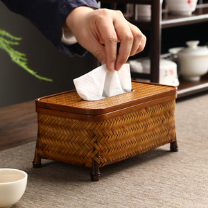 竹编纸巾盒新中式复古大漆客厅抽纸盒家居餐巾盒茶桌禅意装饰摆件