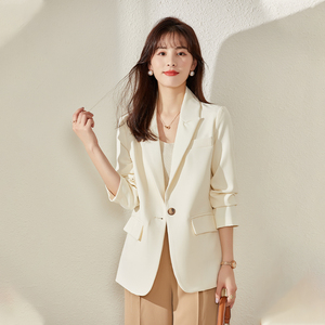 canary kiss米白色西装外套女薄款春秋气质小个子短款修身小西服