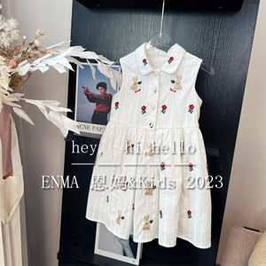 韩国童装24夏季女童洋气娃娃领无袖背心裙宝宝可爱兔子刺绣连衣裙