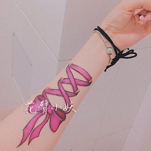 手臂可爱粉红色绑带蕾丝蝴蝶结纹身贴防水女持久韩国仿真小清新