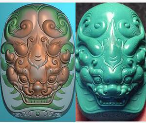 精雕图jdp灰度图bmp玉雕椭圆立体仿古手把件瑞兽貔貅头兽头f309