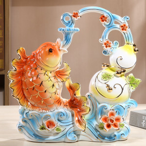 创意家居装饰工艺品简约现代陶瓷鱼摆件招财风水家里客厅酒柜摆设