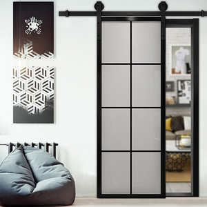 北欧吊轨谷仓门厕所磨砂玻璃厨房移门隔断钢化玻璃推拉谷仓门窄边