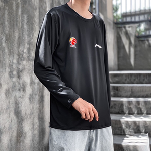 中国李宁cba赞助球员出场长袖宽松圆领速干薄款出来篮球训练卫衣