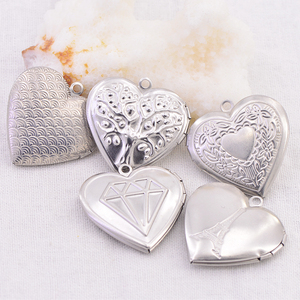 创意心形图案diy饰品 新款心连心相盒可打开精致款爱心项链吊坠