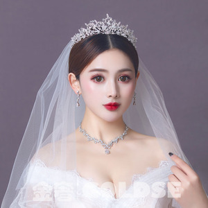 韩式新娘皇冠头饰项链耳环三件套结婚发饰婚纱礼服配饰品生日王冠