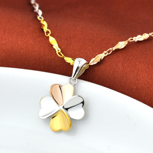 三色彩银项链女s925银镀彩金四叶草项链锁骨链气质简约银饰纯银女