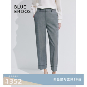 BLUE ERDOS24春夏新款翻边九分直筒精纺绵羊毛西装裤女B245M2008