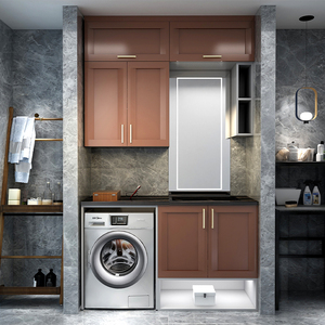 重庆美湃尔阳台洗衣机柜组合 实木 岩板一体盆洗衣池带搓板定制