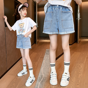 与亲有缘电商淘宝女童牛仔裤春秋洋气10岁小女孩阔腿大童喇叭裤7高