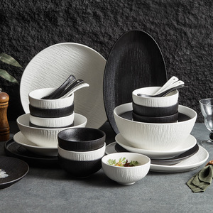 碗碟套装家用日式黑白色陶瓷盘子碗筷高级感乔迁餐具礼盒2024新款
