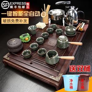 沥水茶盘全自动套装一体烧水壶整套功夫紫砂茶具茶台实木家用排水