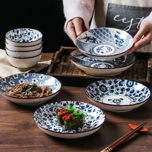 碗碟套装家用日式陶瓷饭碗盘子组合创意复古餐具釉下彩青花瓷网红