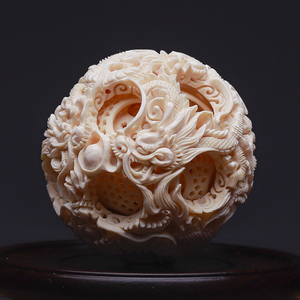 悟仰堂 猛犸牙雕鬼工玲珑球玄关摆件工艺品 家居客厅中秋礼品