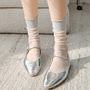 灰色袜子女中筒袜夏季薄款透气银丝日系芭蕾风堆堆袜韩版甜美丝袜