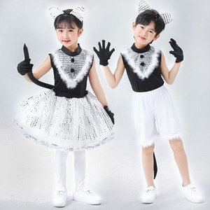 六一幼儿园儿童新款黑白款三只小猫咪演出服小花猫波斯猫表演服装