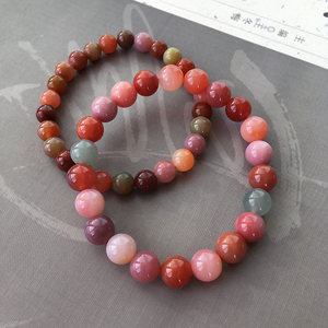 落梅如雨 高贵粉紫色系 天然盐源玛瑙圆珠手串手链 浓糯好品质!