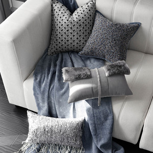 现代灰蓝色轻奢风民宿样板房间客厅沙发抱枕床头靠垫飘窗搭毯巾